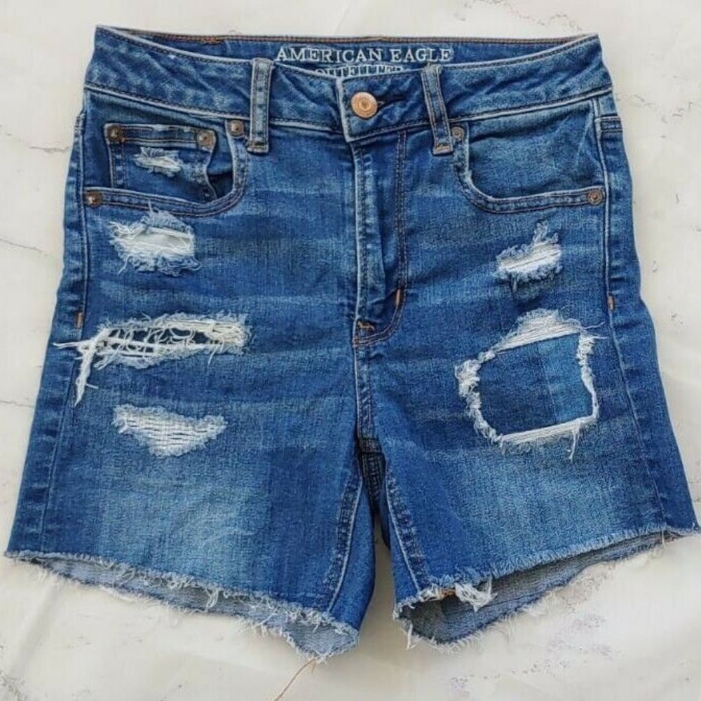 American Eagle Hi-Rise Shortie Distressed Shorts